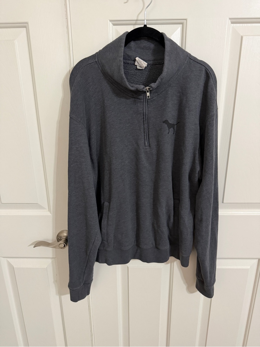 Victoria’s Secret PINK L Charcoal Quarter Zip 86 Graphic Sweatshirt